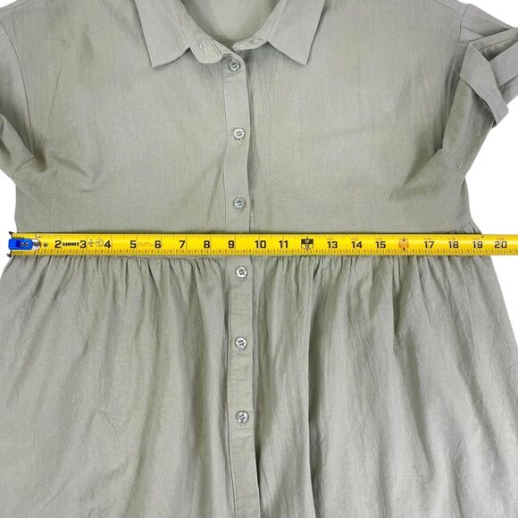 Newbury Kustom Sage Green Babydoll Lagenlook SS Button Top Tiered Ruffle Flowy S - Picture 4 of 8